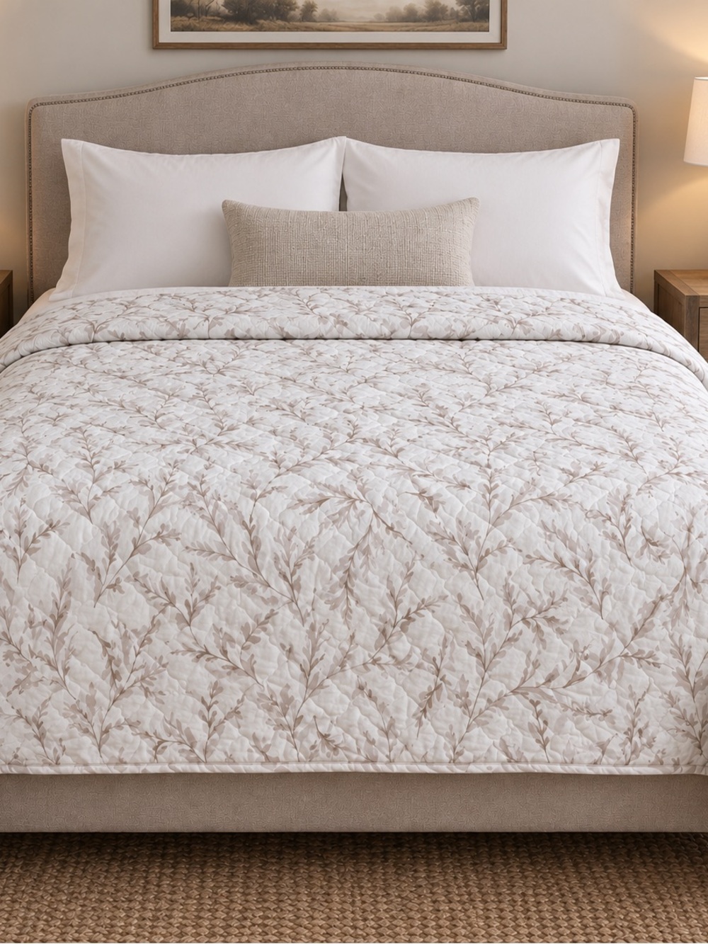 Berkshire Home Neutral Leaf-Print Cooling Blanket in Soft Beige